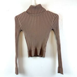 Aritzia Babaton Ribbed Knit Turtleneck Fitted Capsule Beige Tan Women’s Size XS